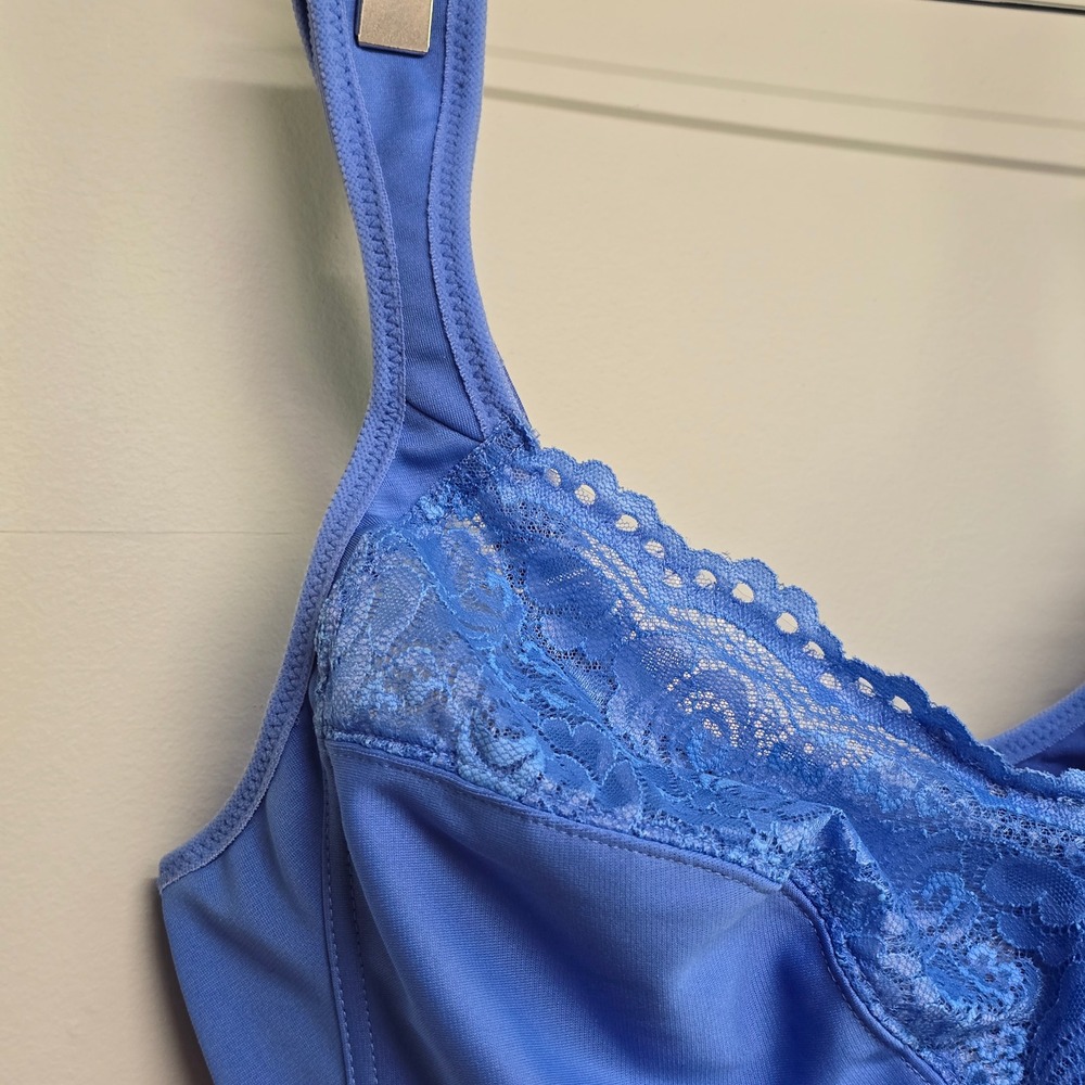 Glamorise Front Closure Underwire Bra Womens 36G Blue Lace Trim Feminine Classic - Picture 3 of 8